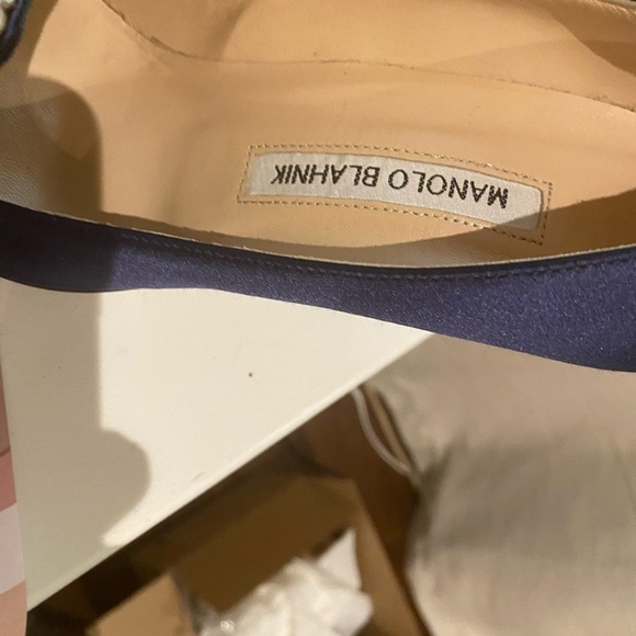 Manolo Blahnik Navy Satin Heels with Crystal Detail - Picture 5 of 9